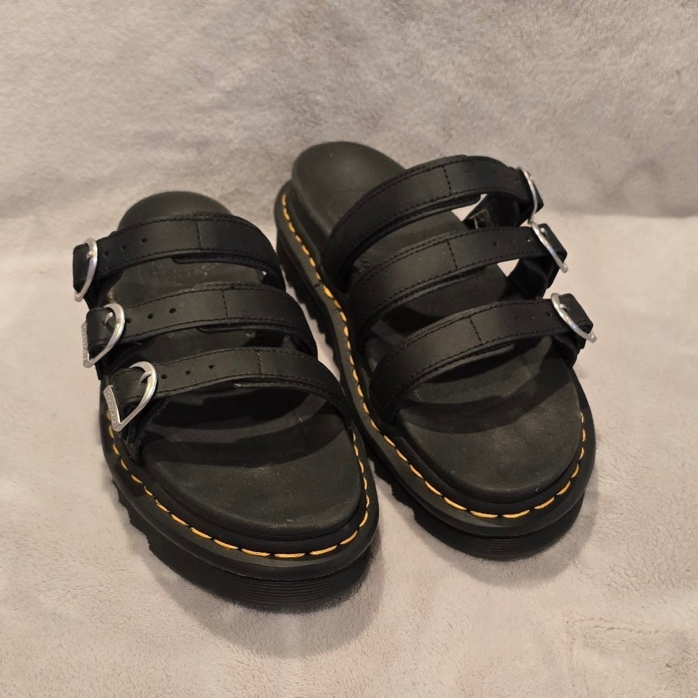 Dr. Martens Blaire Slide Black Leather Platform Buckle Sandals Womens 9